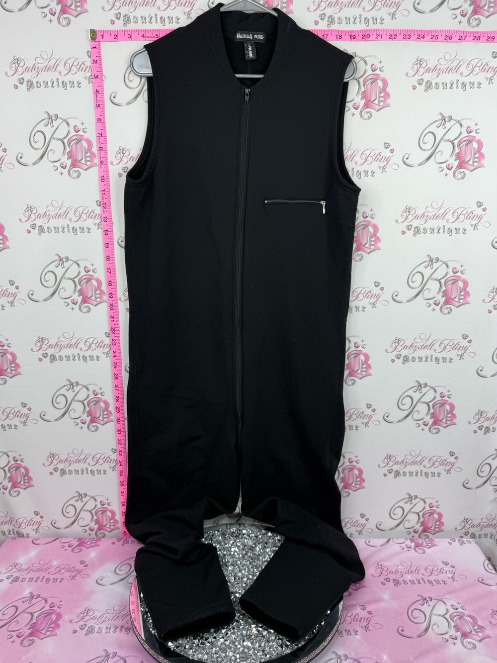 VALHALLA PURE POLARTEC Sleeveless Black Zip-Front Jumpsuit Chest Zip Pocket